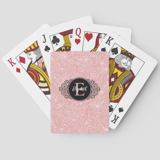 Svart monogram rosa glitter casinokort (Baksidan)