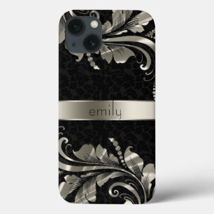 Svart monotoner och Silver Blommigt Swirls