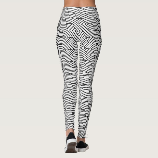 Svart Mönster Linje Kub Geometrisk Enkel Leggings (Baksida)