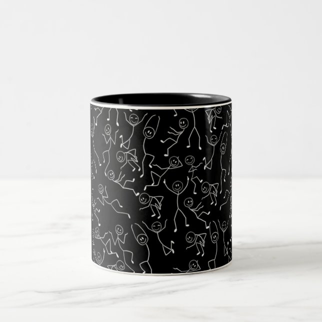 Svart mönster med pinnfigurer på mugg | Roligt min (Center)