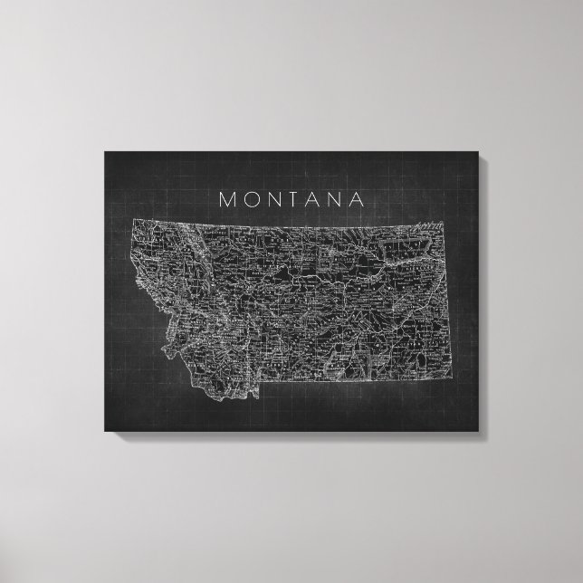 Svart Montana för vintage karta Canvastryck (Framsida)