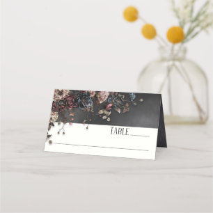 Svart Moody gotin Flowers & Mist Bröllop Placeringskort