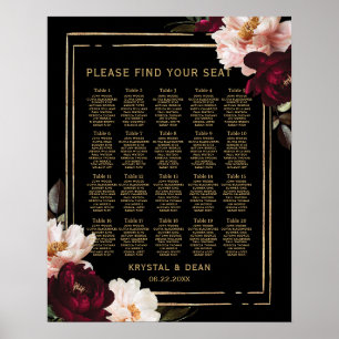 Svart Moody säten i Burgundy Blommigten Bröllop Poster