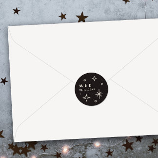 Svart Moon & Stars Celestial Bröllopsdekal Runt Klistermärke