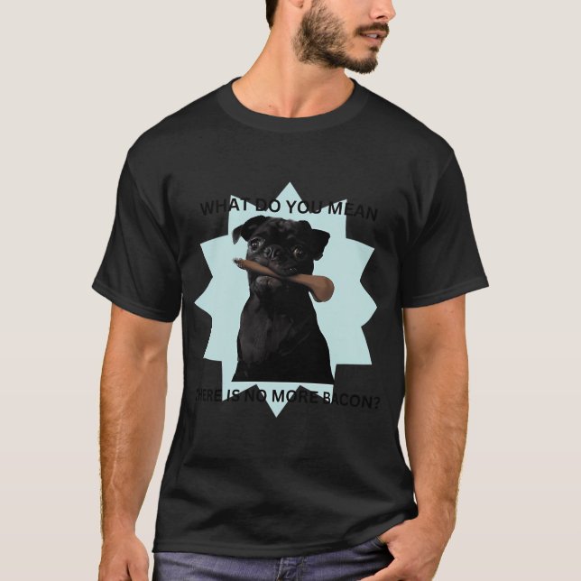 Svart Mops Bacon T Shirt (Framsida)