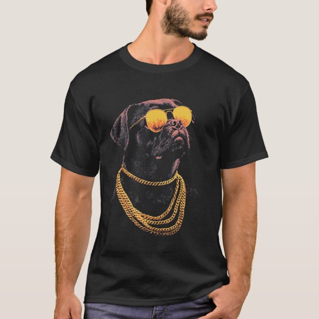 Svart Mops Med Solglasögon T Shirt (Framsida)