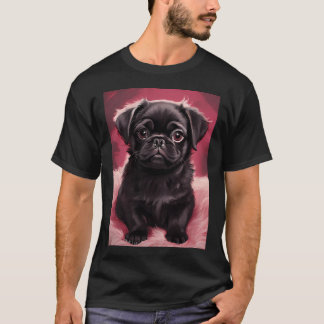 Svart mops på rosa plyschkudde t shirt