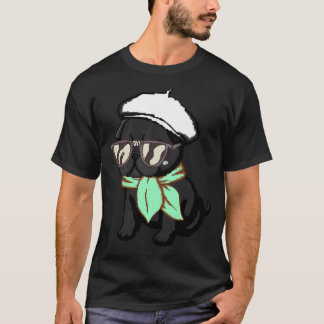 Svart Mops Valp Grön Skärp Pixel Art T Shirt