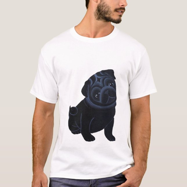 Svart mopsvalpT-tröja T-shirt (Framsida)