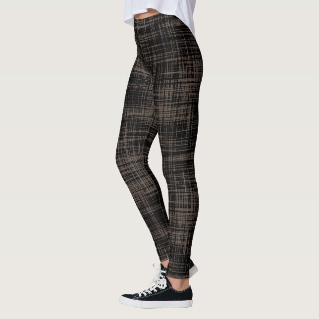 Svart/Mörk Brun Abstrakt Rand Mönster Leggings (Vänster)