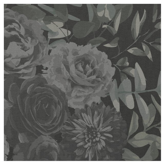 Svart Mörk Gothic Ro Blommigt Tyg (Närbild)