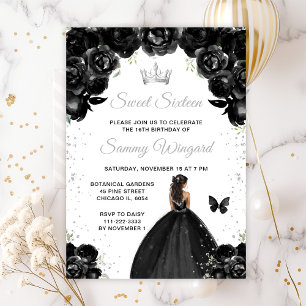 Svart Mörk Hy Princess Sweet Sixteen Inbjudningar