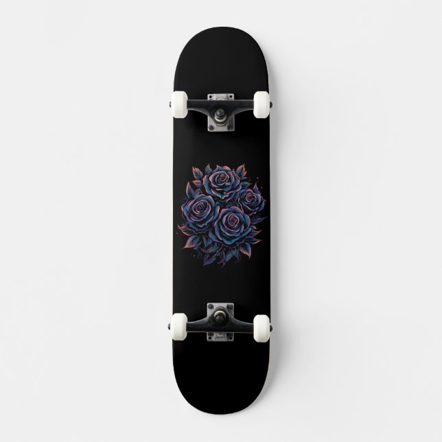 Svart Mörk Ros Blomma Mini Skateboard Bräda 18,5 Cm (Framsida)