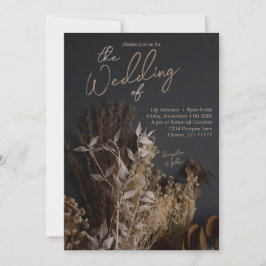 Svart Mörk Torkad Blommigt Boho Rustic Bröllop Inbjudningar