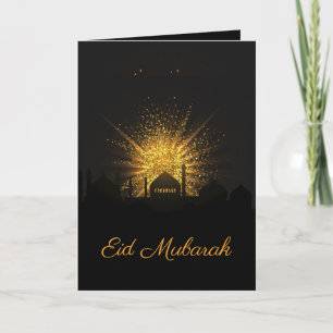 Svart moské & guld- gnistrahelgdag Eid Mubarak Kort