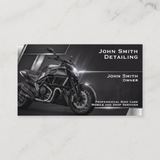 Svart motorcykel detaljerad tvätt reparation visitkort
