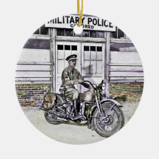 Svart motorcykelpolis (ww2) julgransprydnad keramik