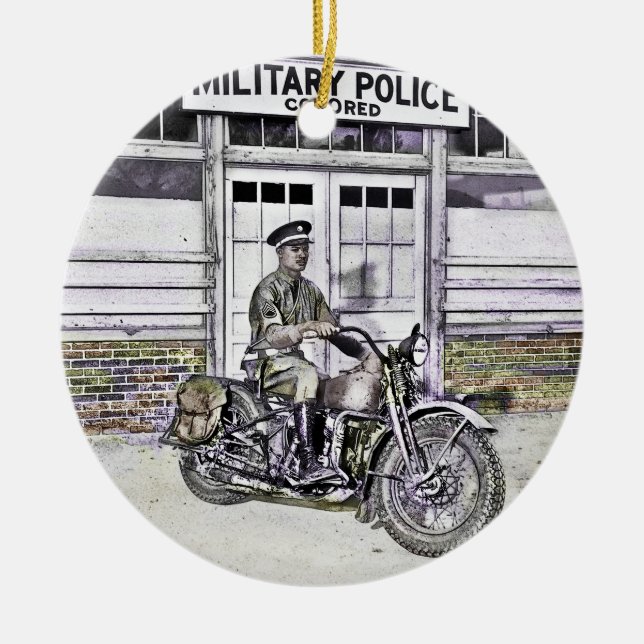 Svart motorcykelpolis (ww2) julgransprydnad keramik (Framsidan)