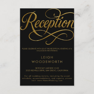 Svart mottagningskort med guldkaligrafi tilläggskort