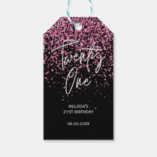 Svart, mousserande Shock rosa Glitter 21:a födelse Presentetikett