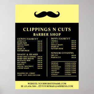 Svart Moustache, Herrfrisör Prislista Poster