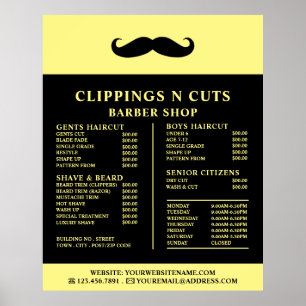 Svart Moustache, Herrfrisör Prislista Poster