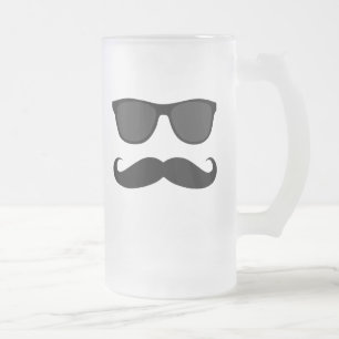 Svart Moustache och solglasögonhumorgåva Frostat Ölglas