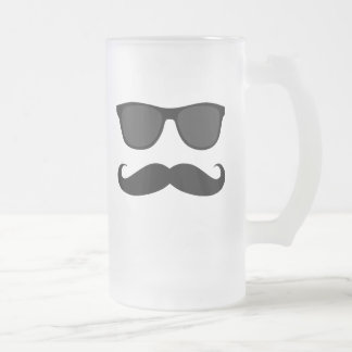 Svart Moustache och solglasögonhumorgåva Frostat Ölglas