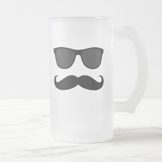 Svart Moustache och solglasögonhumorgåva Frostat Ölglas (Höger)