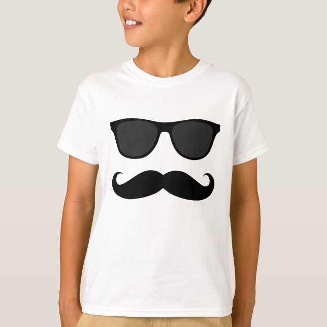 Svart Moustache och solglasögonhumorgåva T-shirt (Framsida)