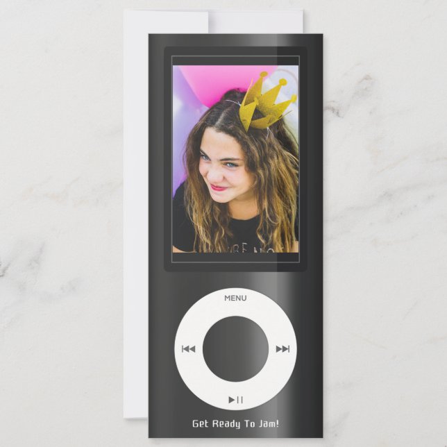 Svart MP3 Musikspelare Födelsedag Inbjudningar (Framsida)