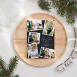 Svart multifotomodern elegant julkort<br><div class="desc">Modern,  minimal snyggt med flera fotofamiljers elegant för heminredning,  skript för textfred,  glädje och kärlek Helgdag julkort,  ideårsdag. Modern på trenden svart färg kan ändras.</div>