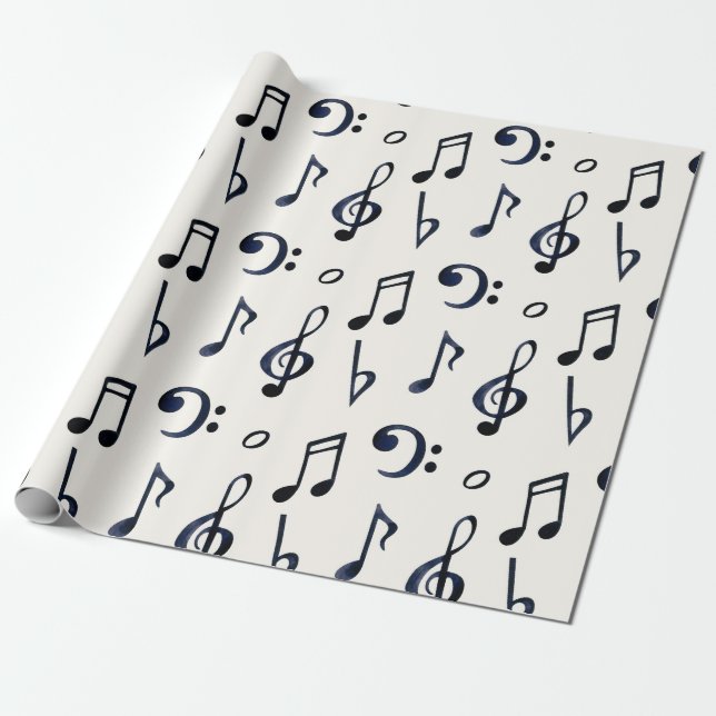 Svart Musik noter, Bass Treble Clefs on White Presentpapper (Utrullad)