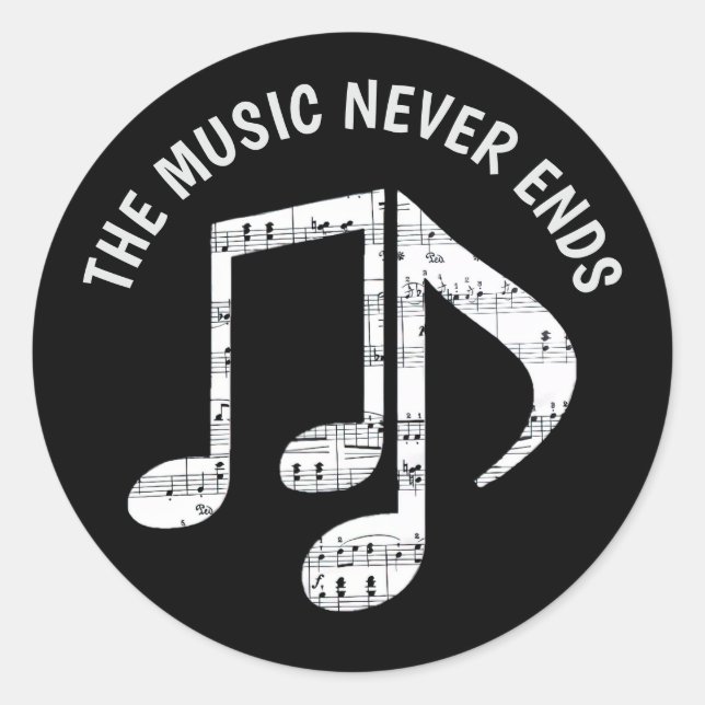 Svart Musik noter-etikettuppsättning Runt Klistermärke (Framsida)