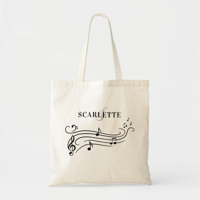 Svart & musik noter för vitnamn- & Monogrampiano Tygkasse (Framsidan)
