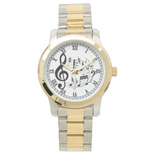 Svart Musik noter i Oval Shape designer-klockor Armbandsur