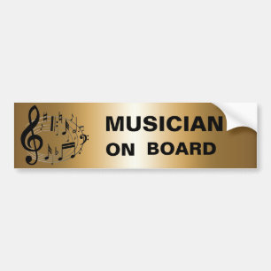 Svart musik noter i ovalform PÅ GULD Bildekal