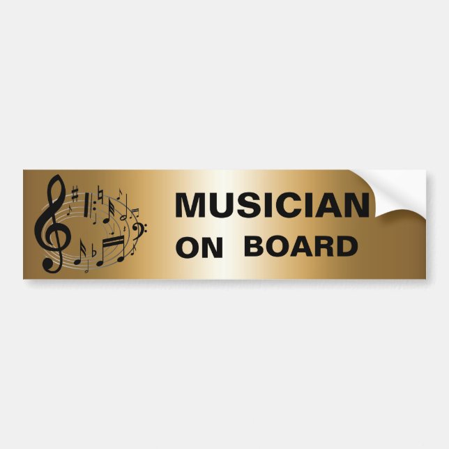 Svart musik noter i ovalform PÅ GULD Bildekal (Framsidan)