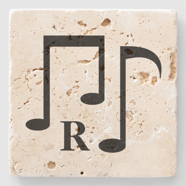 Svart musik noter och monogram stenunderlägg (Framsidan)
