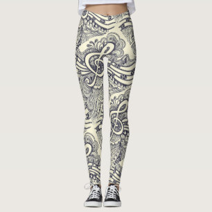 Svart musik noter och symboler på leggings