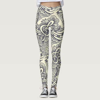 Svart musik noter och symboler på leggings