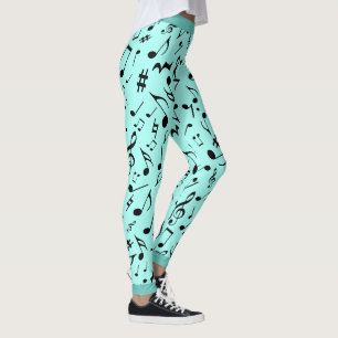 Svart Musik noter på Grönt (eller din kol) Leggings
