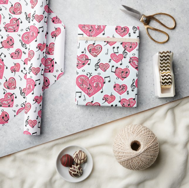 Svart musik- och rödhjärtan Svällning Papper Presentpapper (Hantverk)