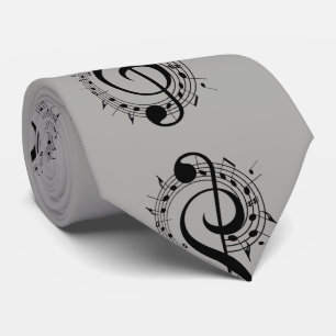 Svart musikaliska symboler på grå färg slips