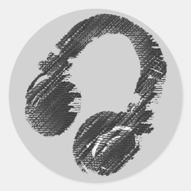 Svart musikerhörlur runt klistermärke (Framsida)