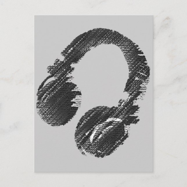 Svart musikerhörlur vykort (Framsida)