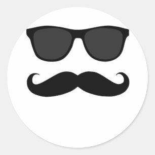 Svart mustache och Sunglasses Humor Gift Runt Klistermärke