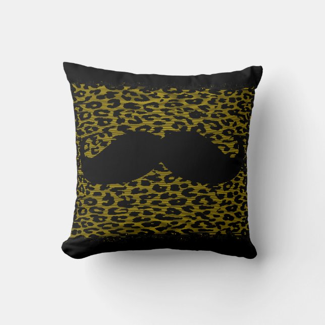 Svart mustache på Leopard Skin Kudde (Framsida)