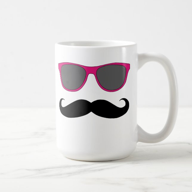 Svart mustasch och rosa solglasögonhumor kaffemugg (Höger)