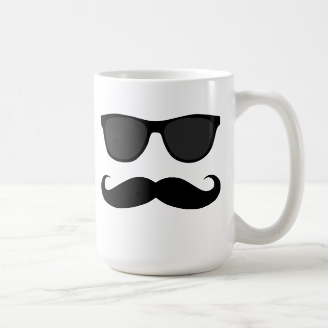 Svart mustasch- och solglasögonhumor kaffemugg (Höger)